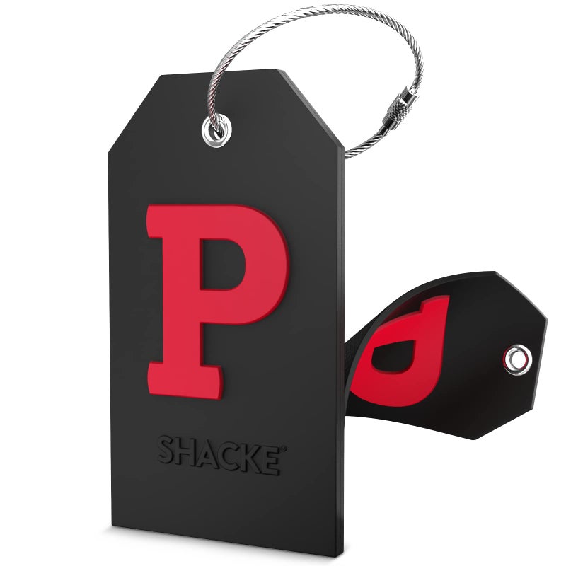 Shacke Initial Luggage Tag with Full Privacy Cover and Stainless Steel Loop - Black (Letter P) - Image 1